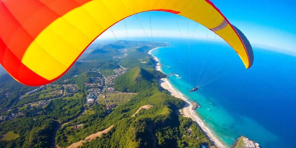 Colorful parasails over Bali's coast and clear waters.